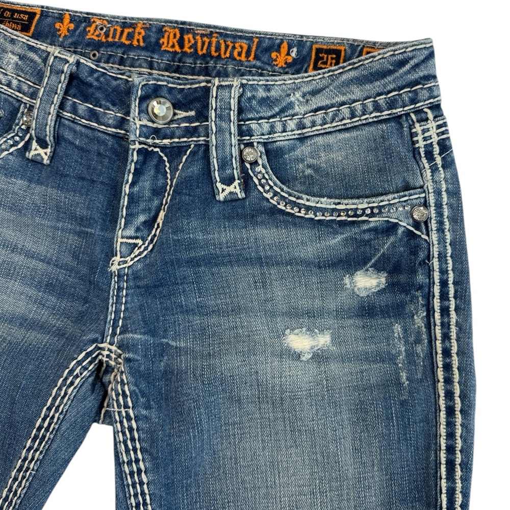 Rock Revival Kai Capri Distressed Low-Rise Rhinestone Embellished Denim Jeans 26 - Picture 12 of 16
